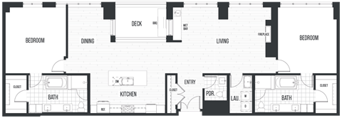 Floor plan for 2 beds, 2.5 baths, 1972 sqft